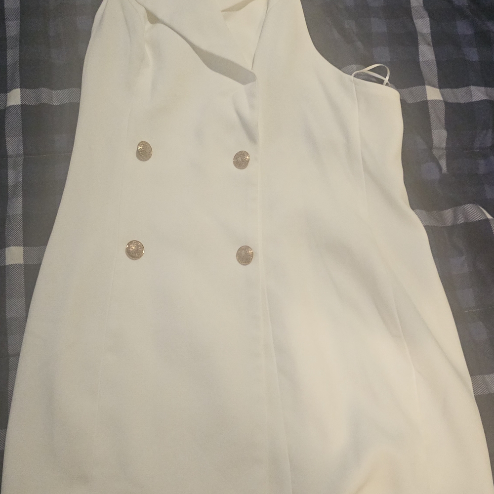 Fashion Nova Elegant White Dress with Gold Accents